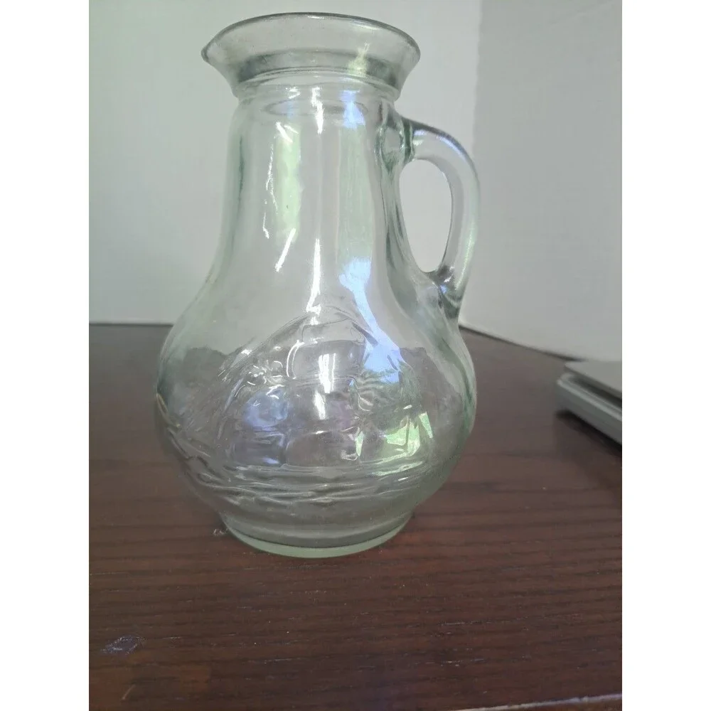 Vintage Clear Glass With Emvossed Clipper Ship Pitcher